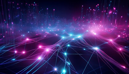 Wall Mural - abstract digital network with glowing blue and pink dots.