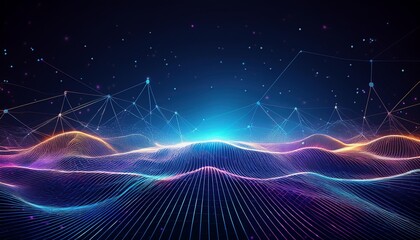 Wall Mural - Abstract digital landscape with glowing lines and points. Futuristic technology concept.