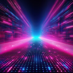 Wall Mural - abstract glowing digital grid with pink and blue light.