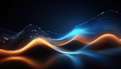 Abstract digital wave with glowing dots in blue and orange. Perfect for technology, data, and futuristic concepts.