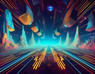 Wall Mural - virtual reality, cybernetic background, geometric forms