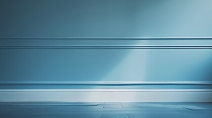 Leinwandbilder - An elegant blue wall warmly illuminated by gentle sunlight, casting soft shadow patterns, creating a visually calming and serene atmosphere with its minimalist charm.