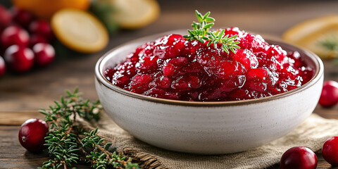 Wall Mural - Cranberry Sauce: A vibrant, tangy cranberry sauce with a bright red hue, made from fresh cranberries and sweetened with a touch of orange zest