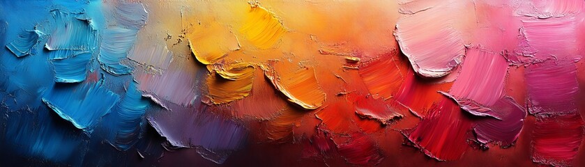 Wall Mural - Impressionist brushstroke texture, realistic oil paint impasto, illustrated light and color theory, vibrant complementary hues, detailed canvas texture, sharp focus on optical blending copy space for