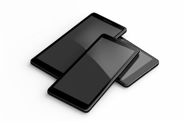 Mobile Tablet. Black Smartphone and tablet with blank screen, 3D Illustration