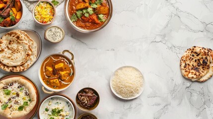 Bursting with color, this traditional meal showcases an array of curries, breads, and sides, inviting indulgence and celebration around the table