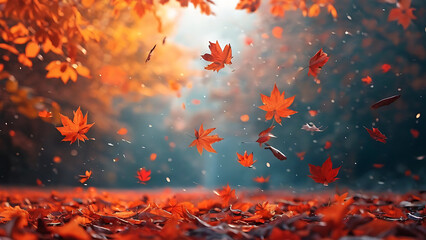 Wall Mural - Autumn leaves falling
