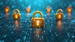 © Ndoomyim - Golden padlocks on a secure digital network