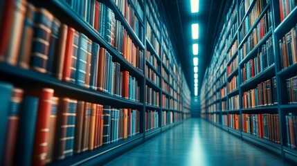 Endless rows of bookshelves in a quiet library