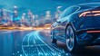 © Ndoomyim - Futuristic Electric Car Driving in Digital City