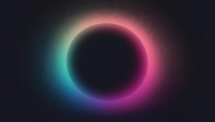 Wall Mural - abstract grainy purple pink green gradient glowing ring, black background banner poster