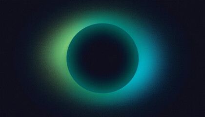 Wall Mural - abstract grainy green blue gradient glowing ring, black background banner poster