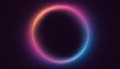 Wall Mural - abstract grainy purple blue gradient glowing ring, black background banner poster