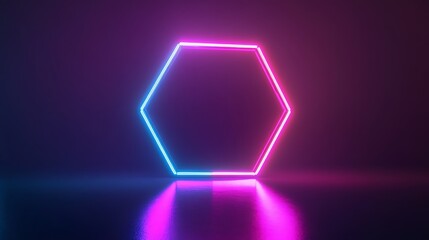 Luminous Turquoise and Magenta Neon Octagon in Pink Blue Violet Gradient on Dark Background - 3D Render Illustration