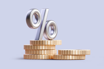 interest rate and dividend concept. percentage symbol on stack of coins. interest rates continue to 