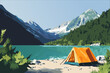 © SachiDesigns - hiking camping concept landscape illustration tent mountain forest banner poster vector background