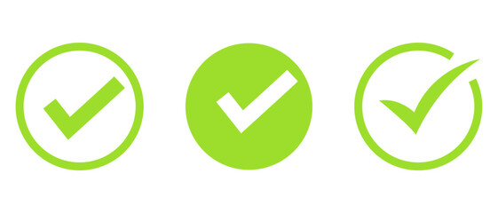 Vector check mark icons. A check mark icon indicates that the task has been completed or that the task has been approved for completion. Green checkbox 