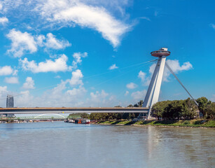 Wall Mural - View of the iconic SNP Bridge (UFO Bridge), Bratislava, Slovakia