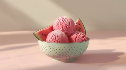 Ice cream with fresh sweet ripe watermelon closeup view