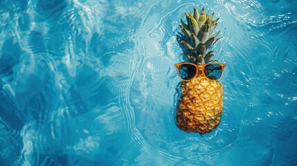 Fresh pineapple with sunglasses in sea water