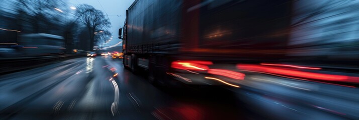 Poster - Motion blur of a vehicle traveling on a paved road