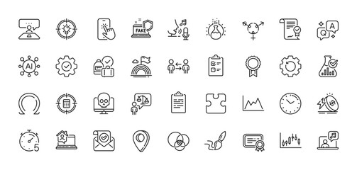 music, chemistry lab and idea line icons pack. ai, question and answer, map pin icons. candlestick g