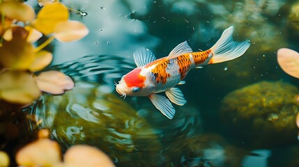 Poster - colorful koi fish swimming in pond.