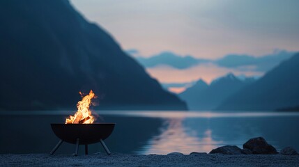 Wall Mural - Campfire by a Serene Lake at Sunset