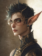 Sticker - portrait of an elf with glasses - fantasy illustration generative ai