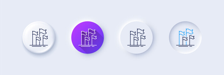 Wall Mural - flags line icon. neumorphic, purple gradient, 3d pin buttons. goal success sign. leadership symbol. 