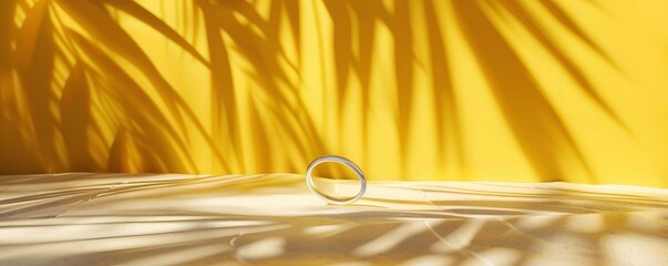 Wall Mural - A Silver Ring Resting on a Sand Dune with Palm Tree Shadow