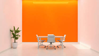 Mock up wall in bright orange open space office isolated with white highlights, png