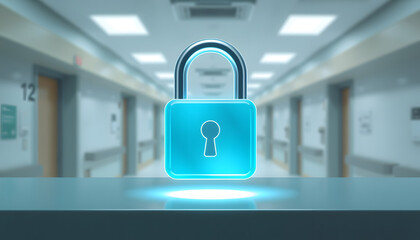 Wall Mural - Padlock Icon Representing Healthcare Data Security in Hospital Environment isolated with white highlights, png