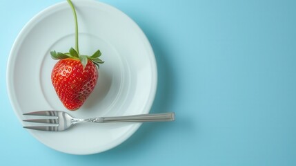 Fresh strawberry fruit in plate with fork