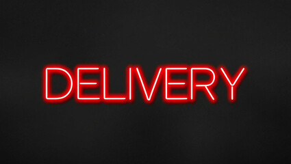 delivery red neon lettering on plain dark black background