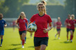© Flash - photo of teenage youth soccer player at soccer field, generative AI