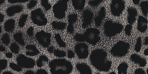 Wall Mural - Black Leopard Skin Texture Pattern Vector. Seamless Animal Wildlife Skin Pattern. Leopard Fur Camouflage Background.