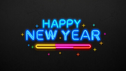 happy new year colorful neon lettering on plain dark black background