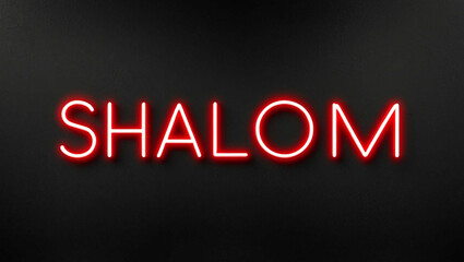 shalom red neon lettering on plain dark black background