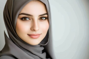 Wall Mural - Portrait of a smiling woman wearing a headscarf, taken from a side view in a studio environment, isolated on a transparent background