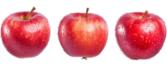 Wall Mural - Transparent background with three red apples from the top