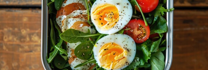 Canvas Print - Healthy kids' lunchbox featuring eggs and leafy greens