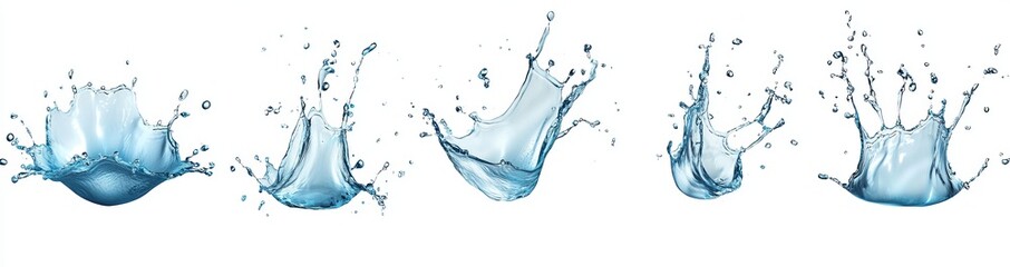 Wall Mural - A set of blue water drop splashes isolated on a transparent background