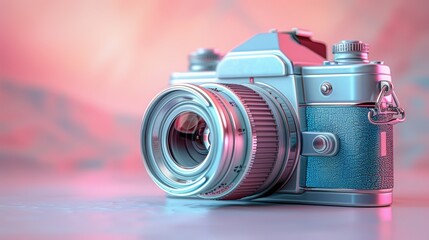 Poster - Vintage Camera Celebrating World Photography Day with Soft Pastel Background for Stock Photo Platforms