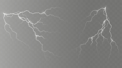 Aufkleber - Light white isolated vector lightning png. Magic light abstract lines. Realistic natural lightning effects.	
