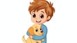 © Copi - A cartoon boy is hugging a puppy.