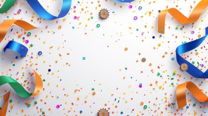 Colorful Celebration Background for India Independence Day with Confetti and Ribbons