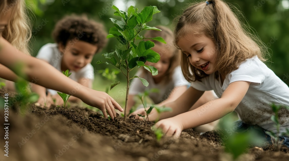 A Joyful Group of Children Comes Together to Plant a Tree and Nurture ...