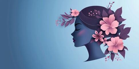 Wall Mural - For International Women's Day, an illustration of a face and flowers style paper cut featuring copy space