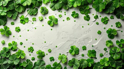 Wall Mural - four leaf clover,confetti on white background st patricks day greeting card design.